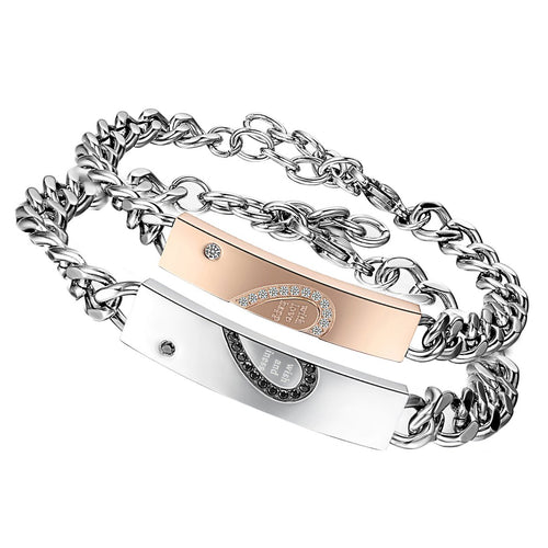 Flongo Mosaico Zircone Acciaio Braccialetti Coppia Uomo Donna Completo - Ilgrandebazar