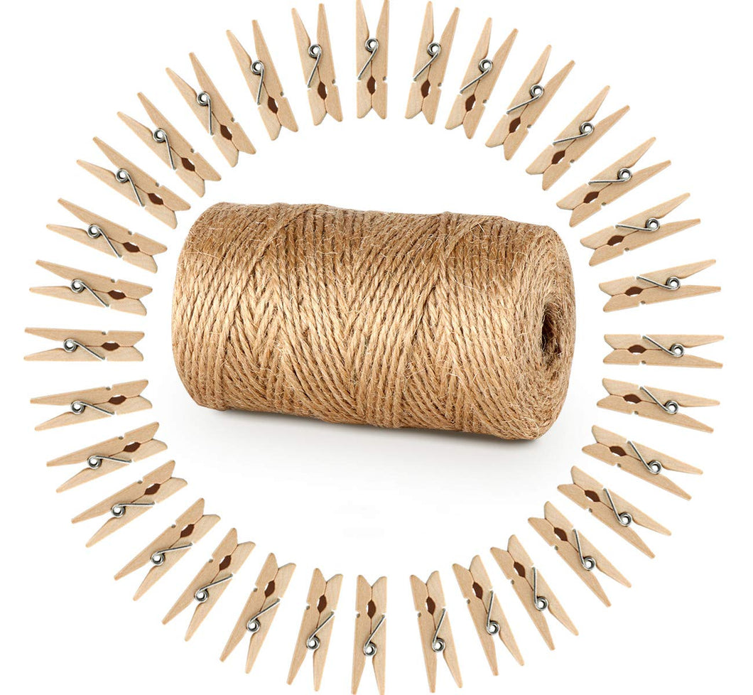 ABSOFINE 328 Feet Juta mollette in Legno Naturale con 100PCS Carta Marrone - Ilgrandebazar