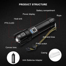 Carica l'immagine nel visualizzatore di Gallery, Kit torcia tattica ricaricabile,LED super luminoso da 2000 lumen 5 modalità Zoomable, Impermeabile Potente per caccia di emergenza Escursionismo in campeggio(18650 Batteria e caricabatterie inclusi)