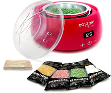 Carica l&#39;immagine nel visualizzatore di Gallery, Scaldacera elettrico per la depilazione del viso, braccia, ascelle, gambe e bikini spa in casa, kit di cera calda, 4 confezioni di grani di cera di100g e 20 bacchette capacità 500ml modello HR100