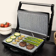 Carica l'immagine nel visualizzatore di Gallery, Cecotec Grill elettrico Rock'nGrill 1500 Rapid. Rivestimento in pietra RockStone, piastra superiore regolabile in altezza, vassoio per grasso, 1500 W, rivestimento ecologico