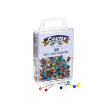 Carica l&#39;immagine nel visualizzatore di Gallery, 100 Spilli Inox Leone Dell&#39;Era con testa di plastica colorata (mm. 0,60 x 32) - Scatola appendibile
