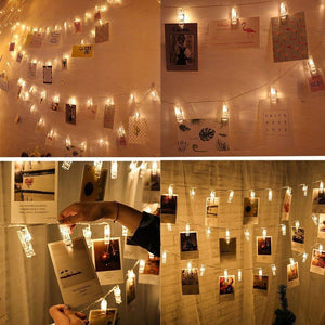 Catena di luci natalizie con 20 clip per foto, illuminazione Bianco Caldo - Ilgrandebazar
