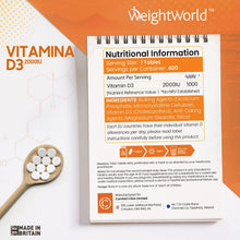 Carica l'immagine nel visualizzatore di Gallery, Vitamina D3 Alto Dosaggio - Vitamina D3 2000 ui da 400 Compresse - Integratore Vitamina D per 1+ Anno - La Vitamina D Contribuisce al Normale Funzionamento del Sistema Immunitario - Vitamina D Pura