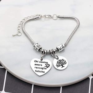 Angelra Bracciale da Donna con Ciondolo In Acciaio,"Chi Semina Amore Raccoglie la Felicita" Misura regolabile Incisione Argento Braccialetto (Style 2)