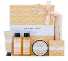 Carica l'immagine nel visualizzatore di Gallery, Spa Luxetique Set Bagno Doccia alla Vaniglia 6 Pezzi Cofanetto Regalo con Bagnoschiuma e Crema Corpo per Anniversario Festa Compleanno e Viaggio