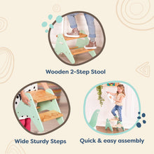 Carica l'immagine nel visualizzatore di Gallery, B. spaces - Peek-A-Boost - Robusto sgabello in legno per bambini - poggiapiedi con 2 gradini - sgabello per bambini color menta, per bagno, cucina, asilo nido - 2 anni+