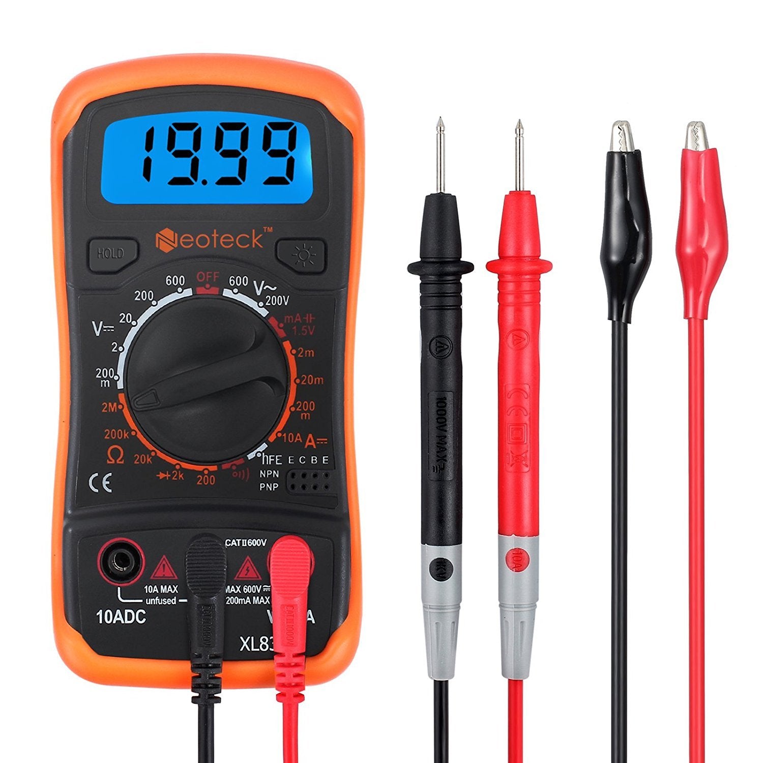 Neoteck Multimetro Digitale 4000 Conti – Auto/Manual Range, Temperatura, Capacità, Frequenza, Con Retroilluminazione