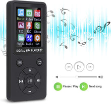 Carica l'immagine nel visualizzatore di Gallery, FOLOSAFENAR Musica T1 Lettore MP3 MP4 Supporto BT Memoria 32G Pulsanti a Otto diagrammi ， Mini MP4 Portatile ， Supporto Scheda di Memoria 32G ， Supporto per Musica, Radio(Nero)