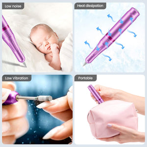 Fresa per Unghie Professionale, Sicuro, 11 in 1 Portatile kit Manicure e Pedicure Elettrico,20000 RPM Velocità Regolabile, Trapano Chiodo per Casa e Salone con Set Strumenti di Lucidatura Viola