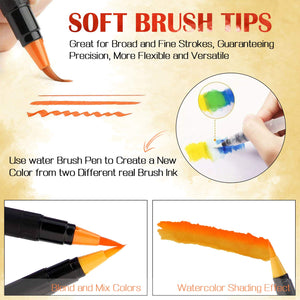 Amteker Brush Pen Lettering 20 Acquerelli Penne + 1 Pennello Multicolore - Ilgrandebazar