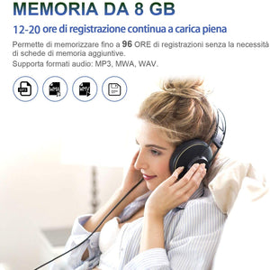 Mini Spia Registratore Vocale H+Y con Attivazione Vocale, Memoria da 8GB, Ricaricabile USB e funzioni MP3, Ideale per Lezioni, Riunioni, Interviste, Fino a 96 ore