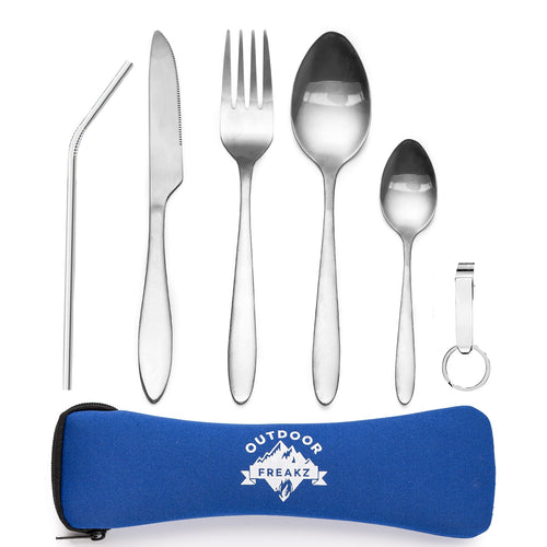 OUTDOOR FREAKZ posate in acciaio inossidabile da campeggio con custodia blu + - Ilgrandebazar