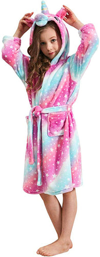 Ruiuzi - Accappatoio morbido in flanella con cappuccio e modello unicorno,...