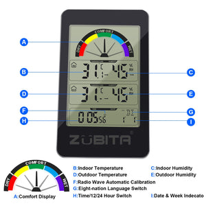 Zubita Termometro Igrometro Digitale, Temperatura umidità nero