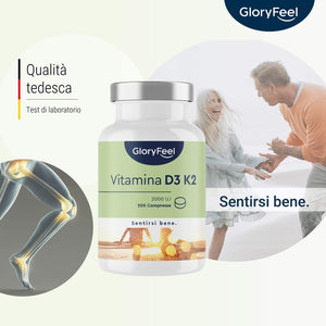 Vitamina D3 K2 200 Compresse (7 Mesi), Vitamin D3 2000 UI + 100 µg Vitamina K, Supporta Ossa, Denti, Muscoli, Articolazioni & Sistema Immunitario, Vit D3 e Vitamina K2 Menachinone MK7 99%, Vit D3