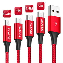 Carica l'immagine nel visualizzatore di Gallery, ZKAPOR Cavo Micro USB [4 Pezzi:0.3m,1m,1.5m,2m] Ricarica...