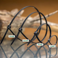 Carica l'immagine nel visualizzatore di Gallery, Confezione da 100 fascette con zip in nylon nero di alta qualità per impieghi gravosi da interno o esterno per di grado industriale, fascette per cavi ultra resistenti e durevoli: 355mm