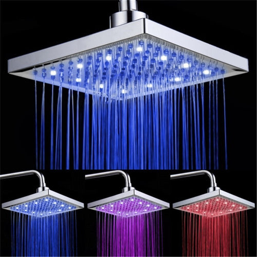 DELIPOP, soffione per doccia quadrato con 12 LED, 20,3 cm, 3 Colours - Ilgrandebazar
