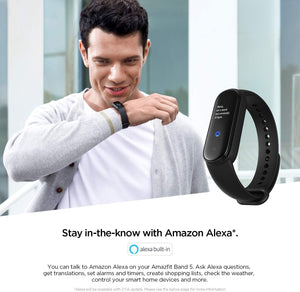 Amazfit Band 5 Smartwatch Tracker Fitness Orologio Sport Smartband con Alexa Integrato Impermeabile 5 ATM di 15 Giorni, Contapassi, Monitoraggio Frequenza Cardiaca del Sonno e della Salute Normal Nero