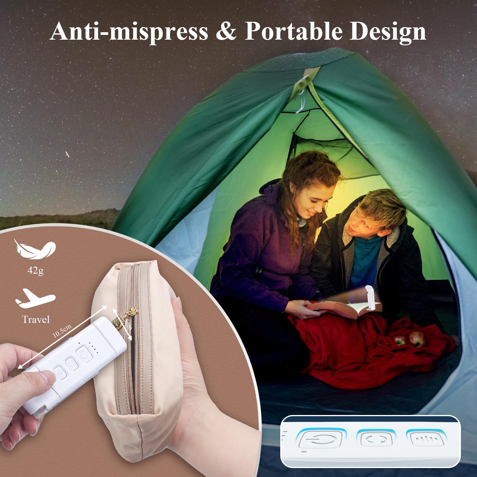 Lampada Da Lettura Ricaricabile Alyvisun - 3 Colori E 5 Livelli Luminosi, Timer E Clip Regolabile, Autonomia 80 Ore (Blu) - Foto 2