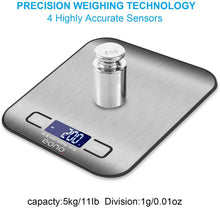Carica l'immagine nel visualizzatore di Gallery, Eono by Amazon - Bilancia digitale da cucina, in acciaio inossidabile, pesa in grammi e once, 5 kg / 1 g, garanzia 15 anni 5KG/1g
