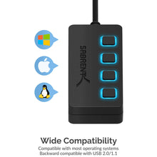 Carica l&#39;immagine nel visualizzatore di Gallery, Sabrent a 4 porte Hub USB 3.0 con interruttori di alimentazione 3.0, Nero