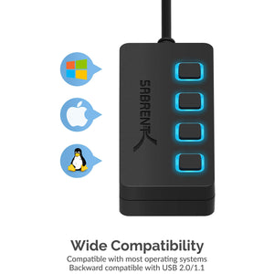 Sabrent a 4 porte Hub USB 3.0 con interruttori di alimentazione 3.0, Nero