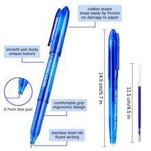 Carica l'immagine nel visualizzatore di Gallery, BBLIKE Penna a sfera cancellabile, 12 penne gel e 20 penne Friction da 0,7 mm, punta in gel con gomma (blu)
