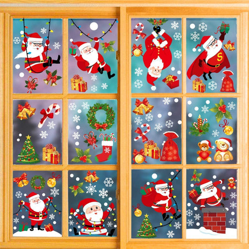 O-Kinee Natale Adesivi Vetro, Natale Vetrofanie, Natale Adesivi Porta, Finestre Adesivo Babbo Natale Pupazzo di Neve Alce Natale Adesivi, Rimovibile Murali Fai da Te Sticke Statico Natale Adesivi.