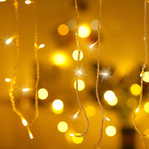 Qedertek 432 LED Cascata Luci da Esterno, 10M Tenda Luminosa Bianco Caldo, Luci Nataliazie da Esterno con Telecomando, Tenda led con 8 modalità, Luci Decorazione Natale per Feste, Finestra, Blacone