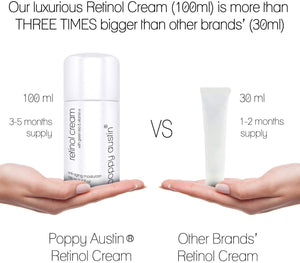 Poppy Austin Miglior Crema al Retinolo per Giorno e Notte - Gigante Flacone da 100ml - Crema Idratante Anti-Invecchiamento per il Viso con Vitamina E, Tè Verde, Burro di Karité & il 2.5% di Retinolo