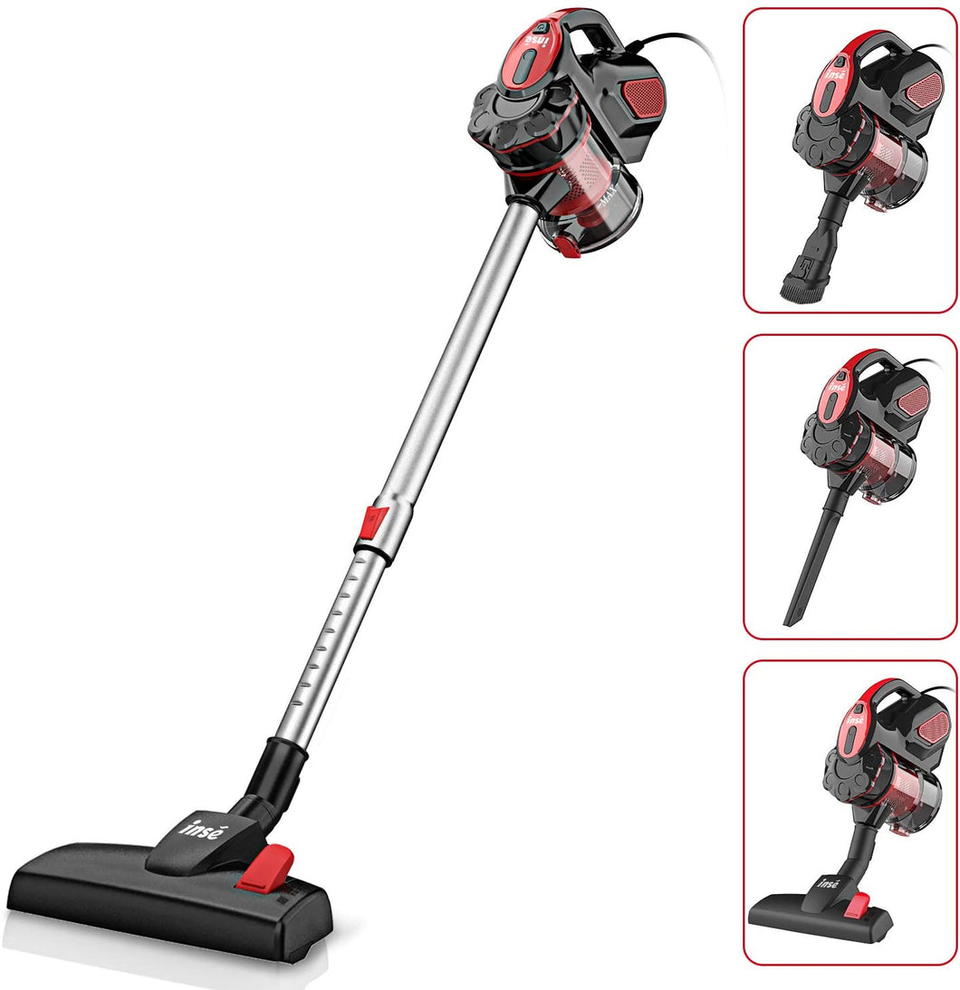 INSE Scopa Elettrica e Aspirapolvere Verticale Portatile con Filo 3 in 1 Scopa Elettrica Senza Sacco 18Kpa, 600W, 1L [Classe di efficienza energetica A+]