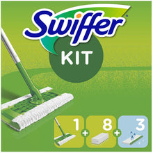 Carica l'immagine nel visualizzatore di Gallery, Swiffer Lavapavimenti Cattura Polvere Dry&amp;Wet, 1 Scopa, 8 Panni Asciutti, 3 Panni Umidi, Cattura e Intrappola Polvere e Peli, Rimuove Sporco e Batteri, per Tutti I Tipi di Pavimenti, Starter Kit