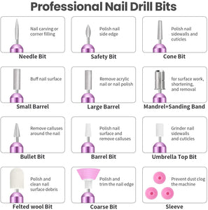 Fresa per Unghie Professionale, Sicuro, 11 in 1 Portatile kit Manicure e Pedicure Elettrico,20000 RPM Velocità Regolabile, Trapano Chiodo per Casa e Salone con Set Strumenti di Lucidatura Viola