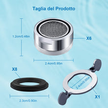 Carica l&#39;immagine nel visualizzatore di Gallery, Aeratore Rubinetto M24 Rompigetto Rubinetto Filtri Rubinetti Lavandino per Bagno e Cucina, Filtro in Acciaio Inox + ABS con 8 Guarnizioni e 1 Chiave Cromata, Antispruzzo, Risparmio Idrico, 6pcs