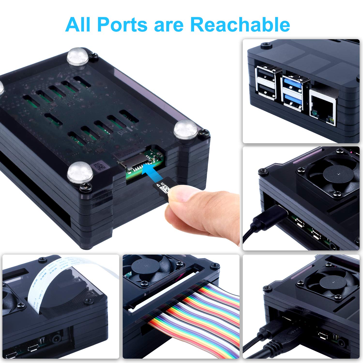 Custodia Raspberry Pi 4 Con Ventola E Dissipatore - Acrilico Trasparente, Alimentatore 5V 3A - Foto 5