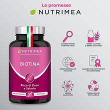 Carica l'immagine nel visualizzatore di Gallery, Biotina Nutrimea | Capelli, Unghie e Pelle | Zinco Selenio Vitamina B7 | Acceleratore Crescita Capelli | Luminosità Della Pelle | 900% VNR | Trattamento 4 Mesi