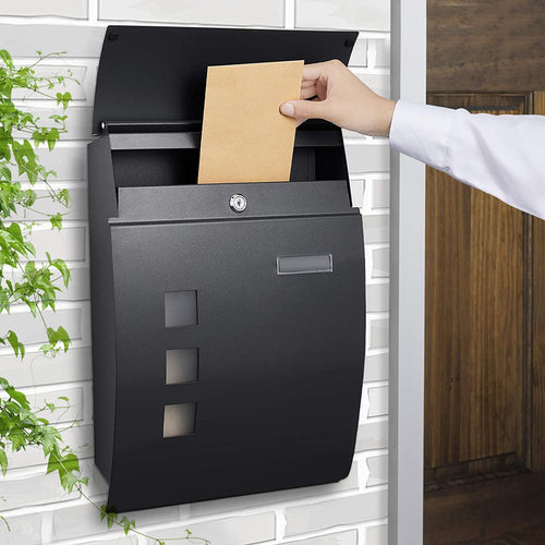 WOOHSE Cassetta delle Lettere Antracite Esterno Cassetta Postale con fissaggio a parete, 3 Finestre, Targhetta per il nome, Richiudibile e 2 chiavi inclusi, Misura: 300 x 455 x 102 mm