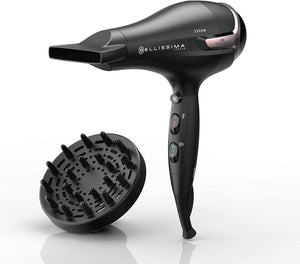 Imetec Bellissima Asciugacapelli K9 2300 Asciuga e Mantiene Idratati i Capelli senza Effetto Crespo, 2300 W, Tecnologia a Ioni, 8 Combinazioni Flusso d'Aria Temperatura, Diffusore Incluso