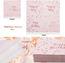 Carica l&#39;immagine nel visualizzatore di Gallery, APERIL 32 Pezzi Tovaglioli Compleanno Oro Rosa, Tovaglioli di Carta per Decorazioni per Feste, 30g Happy Birthday coriandoli in Oro Rosa con Stelle Argento