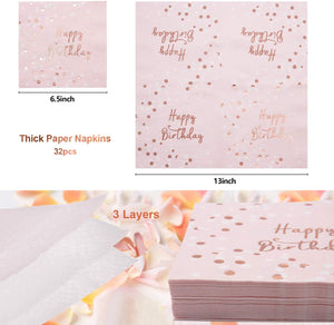 APERIL 32 Pezzi Tovaglioli Compleanno Oro Rosa, Tovaglioli di Carta per Decorazioni per Feste, 30g Happy Birthday coriandoli in Oro Rosa con Stelle Argento