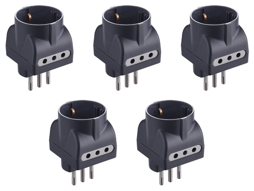Electraline 92297 Set 5 Adattatori 3 Posti 1 Schuko + 2 Confezione da 5, Nero - Ilgrandebazar