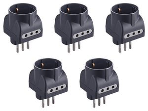 Electraline 92297 Set 5 Adattatori 3 Posti 1 Schuko + 2 Confezione da 5, Nero - Ilgrandebazar