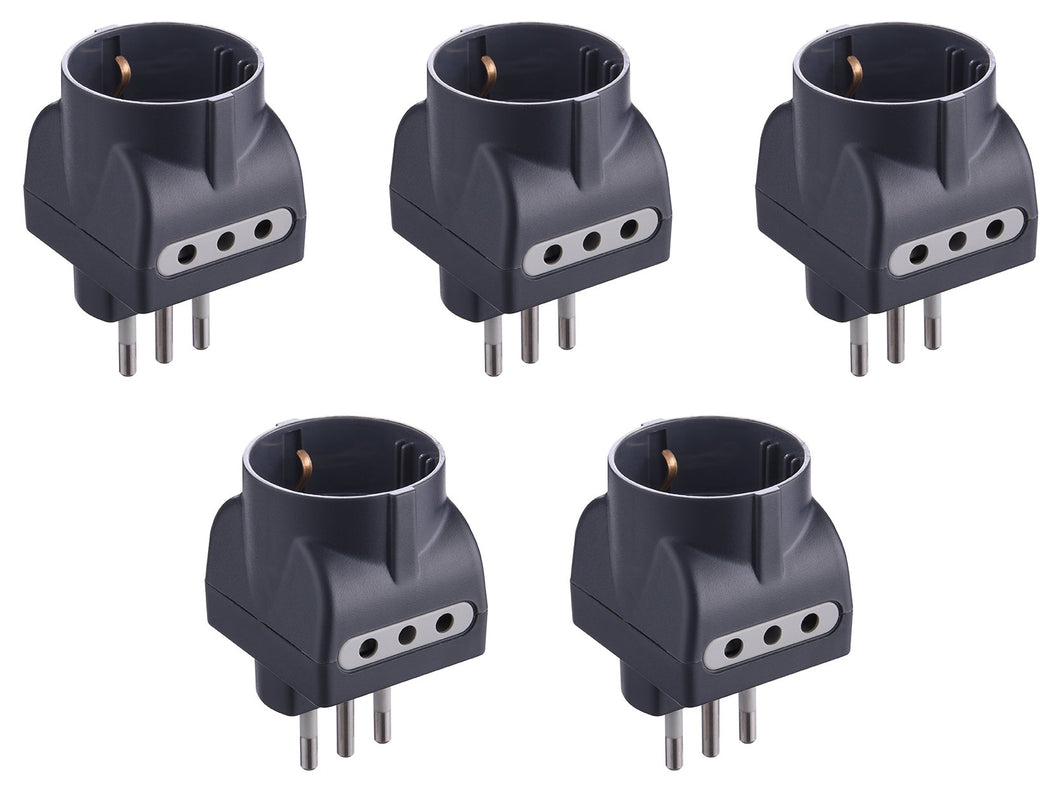 Electraline 92297 Set 5 Adattatori 3 Posti 1 Schuko + 2 Confezione da 5, Nero - Ilgrandebazar