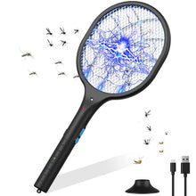 Carica l'immagine nel visualizzatore di Gallery, Racchetta Zanzare Elettrica Ricaricabile 2 in 1, 3800V Swatter Insetti Elettrico 5 Strati Protezione Maglia, 3 LED Trappola per Zanzare, con Manico Staccabile per Uso Esterno Interno Nero