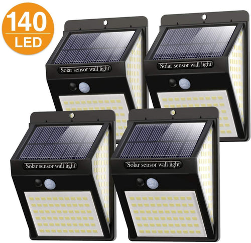 Luci solari per esterni, 140 LED, Litogo, versione 2020, per esterni con sensore di movimento, 1200 mAh, impermeabili, 800 lm, 3 modalità, 270°, per esterni