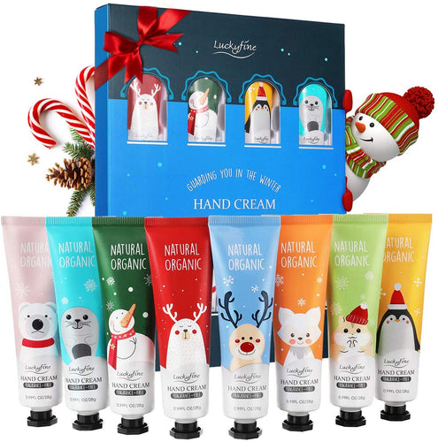 Crema Mani Luckyfine 8 pezzi, Crema per le mani, Kit crema riparatore mani per l'inverno Sapori stile kit di Natale 8 - Lavanda, rosa, tè verde ecc.