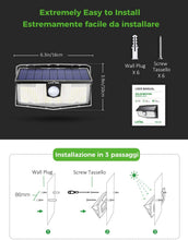 Carica l'immagine nel visualizzatore di Gallery, 300 LED Luci Solari Esterno,【Nuovo design nel 2020】Luce Solare con Sensore di Movimento, 270ºIlluminazione wireless Lampada Solare per Giardino, Parete Wireless Risparmio Energetico