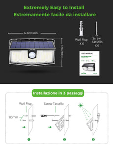 Luce Solare LED Sensore di Movimento, Lampada 300 LED, IP67 2 PEZZO - Ilgrandebazar